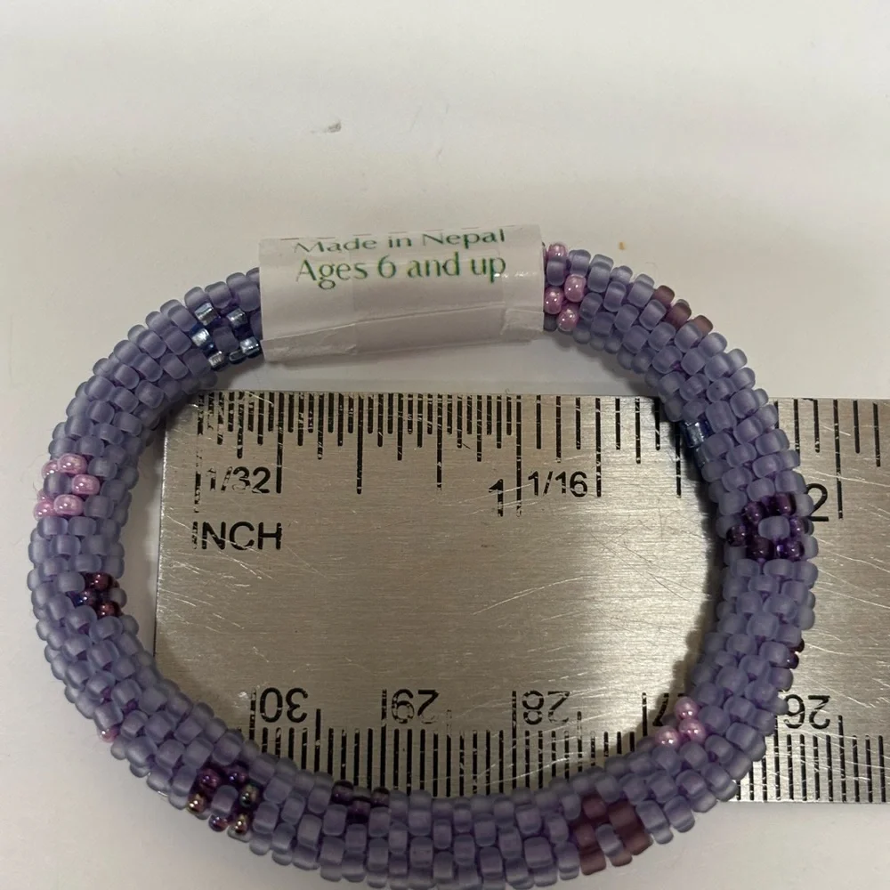 Flower Power Kid's Rollies Glass Beaded Bracelet Purple NWT
